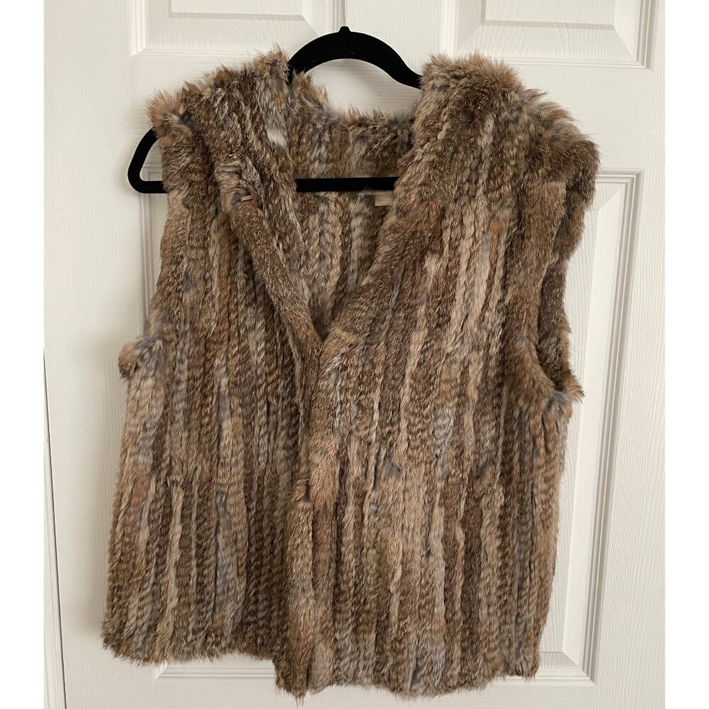 Michael Kors Brown Hooded Rabbit Fur Vest Size Large